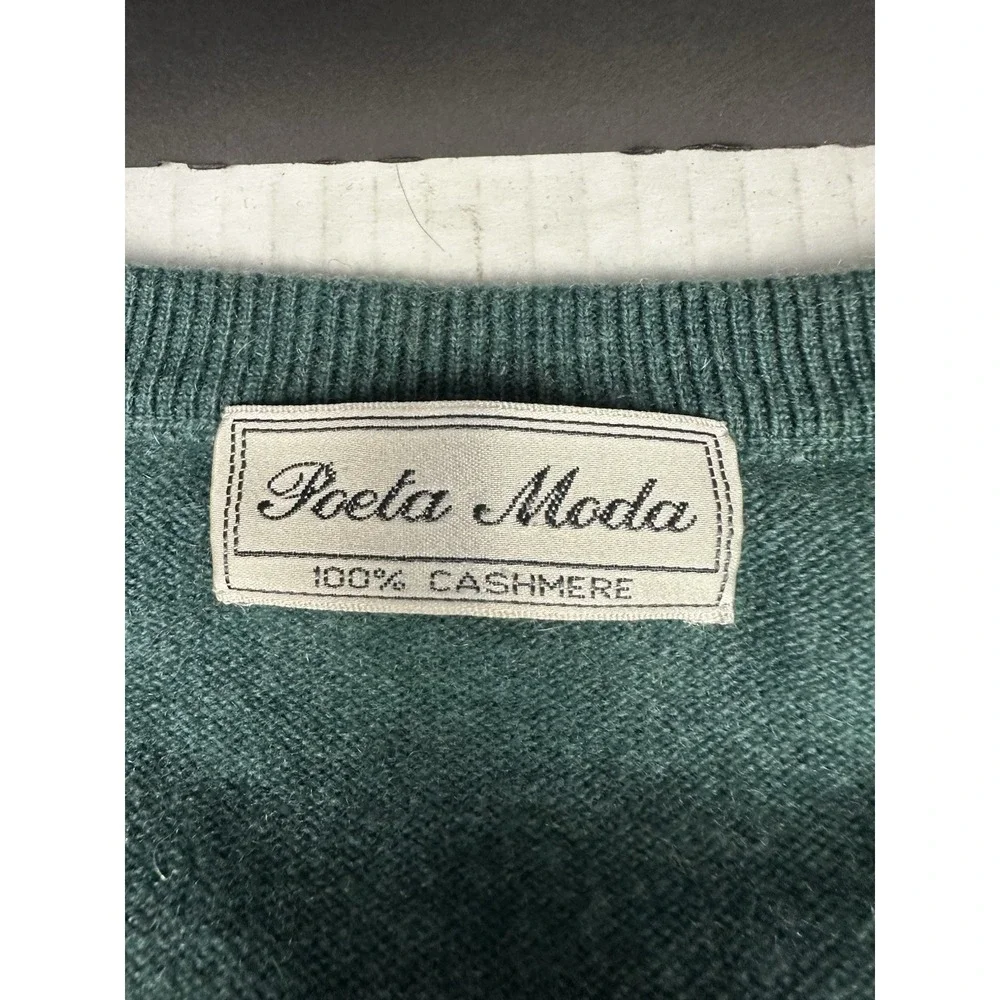 Vintage Poeta Moda Sweater Mens Medium Green Cashmere Knitted V Neck Pullover